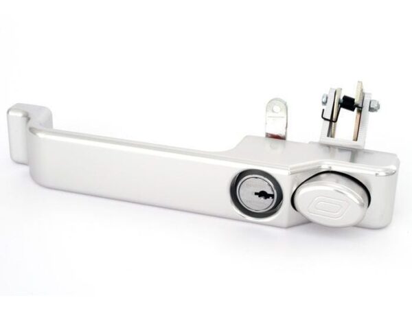 DEFENDER ALUMINIUM EXTERIOR DOOR HANDLE IN SILVER BY OPTIMILL - LEFT HAND - COMES WITH HIGH SECURITY LOCK AND FIXING SCREWS