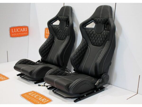 RXI High Base Front Seats - Full Black Leather with White Stitching - Land Rover Defender - by Lucari