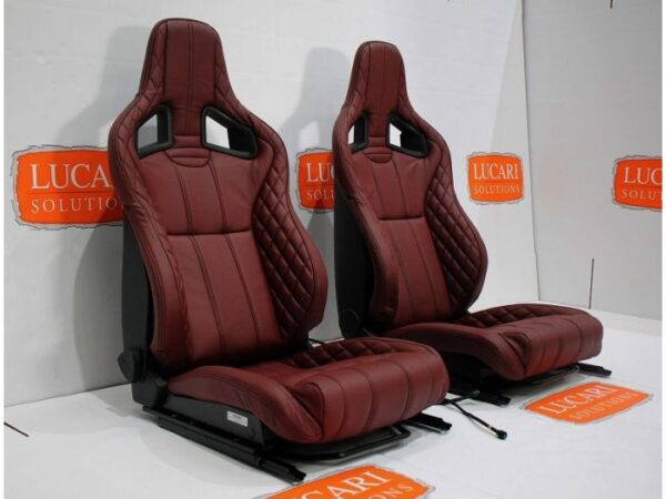 Heated Recaro Leather Seats in Burgundy with Tip Up Bases for Land Rover Defender by Lucari